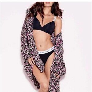 Victoria's Secret Black and Pink Heart Leopard Cheetah Heart Print Robe size XS/